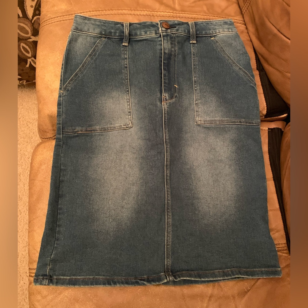 blue jean denim midi skirt women’s 12 western modest tradwife rodeo cabin